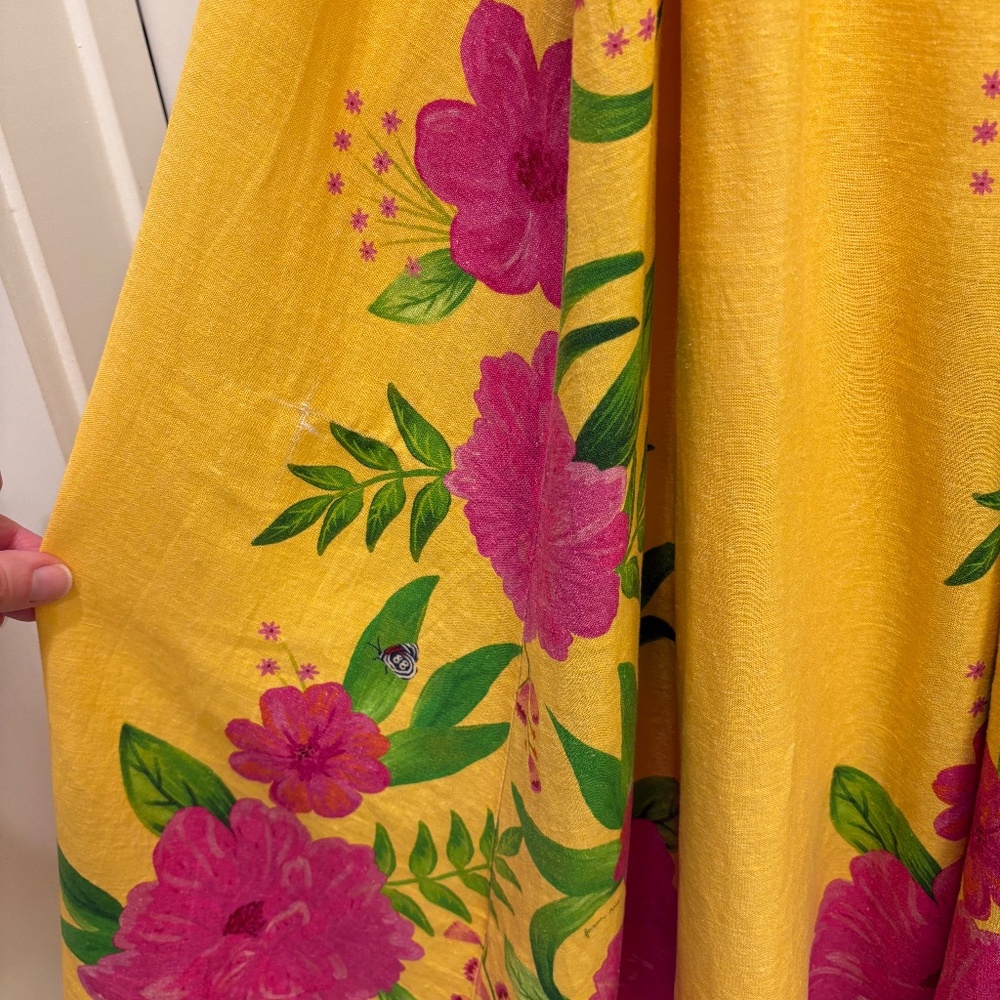 Farm Rio Romantic Garden Yellow Pink Plunge Midi Dress Size M - Picture 15 of 16